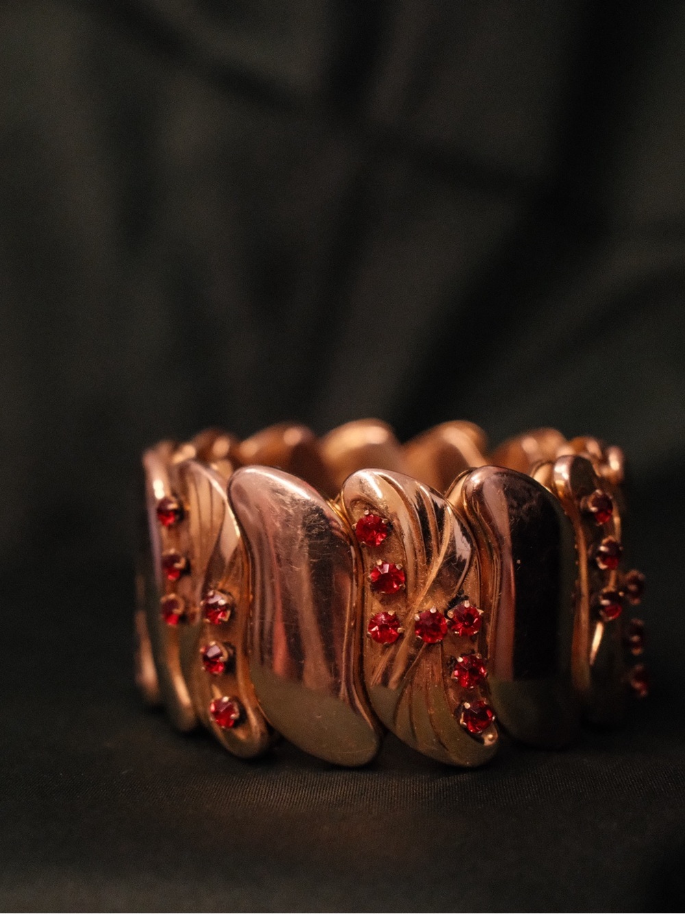 Vintage Bugbee & Niles Red Rhinestone Sweetheart Expansion Bracelet B&N